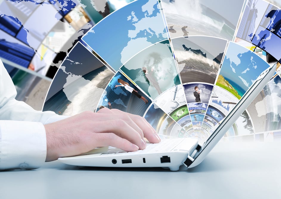 Computer keyboard and multiple social media images